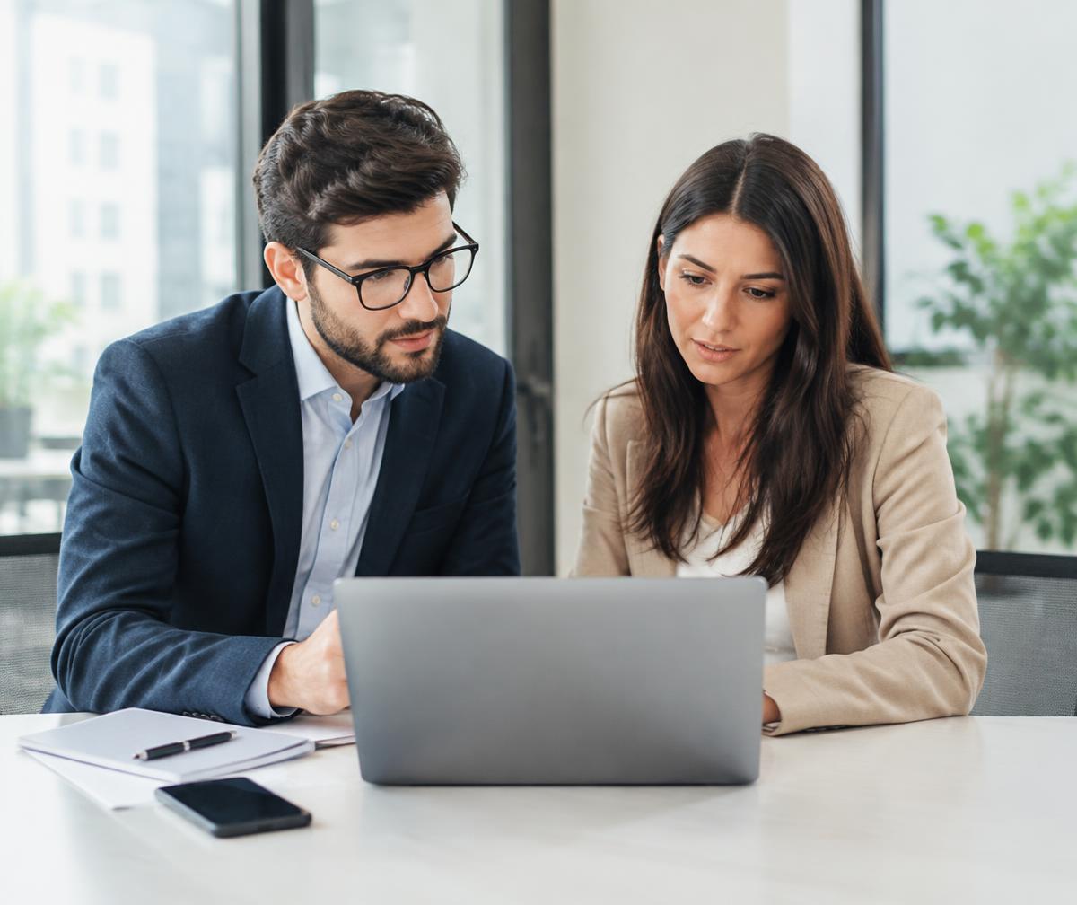 Consultants discussing commerce performance
